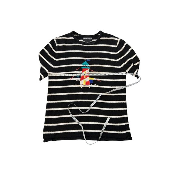 Vintage Nautical Fisherman Lighthouse Embroidered Striped Pullover Sweater M - Picture 9 of 10